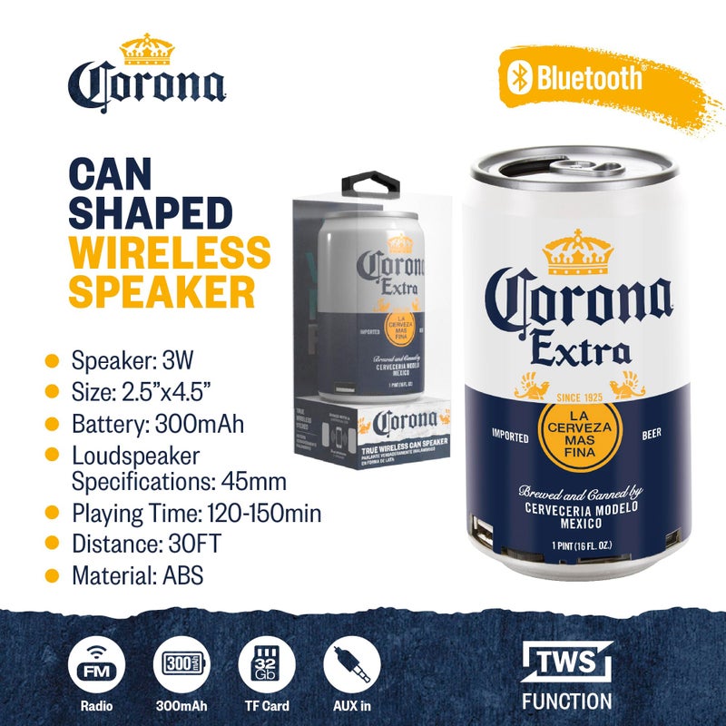 Corona Can Bluetooth Speaker â€“ 30FT Range Can Shaped Portable Wireless Speaker, Bluetooth + AUX Support, 3 Hour Playtime, Perfect for Outdoor & Indoor Activities - Image 2
